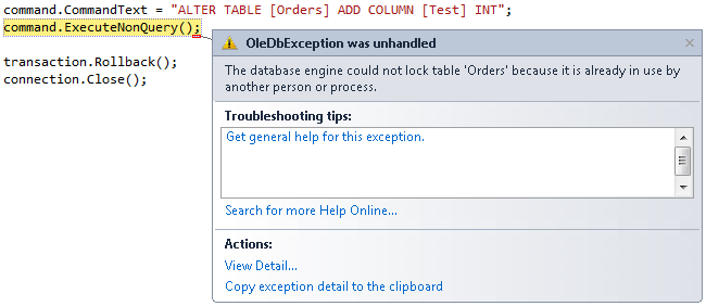JET DDL - Locking Exception